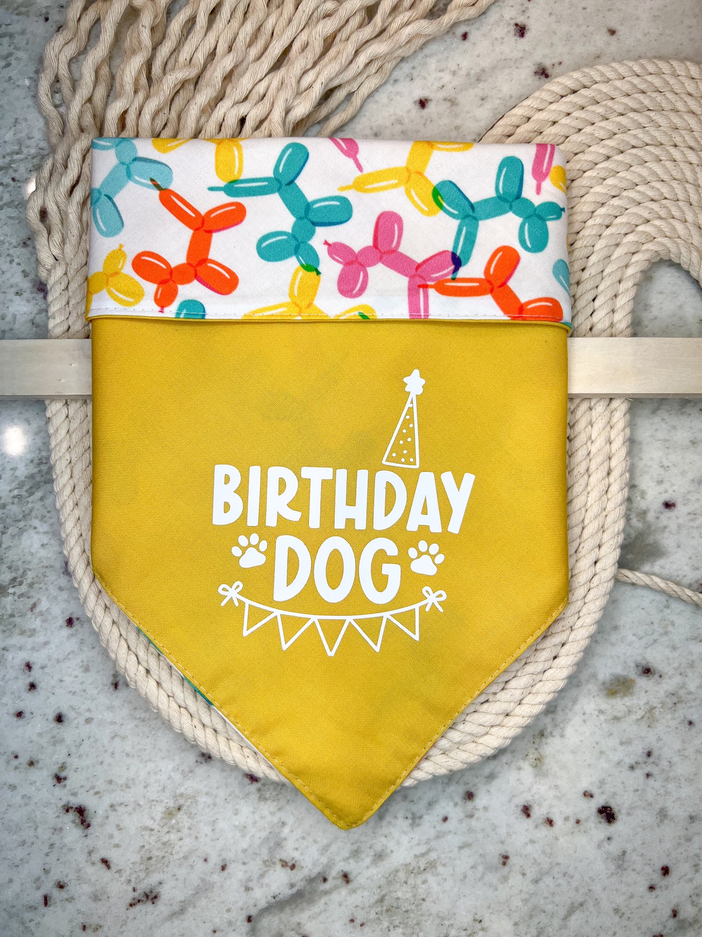 Yellow “Birthday Dog” Reversible Bandana